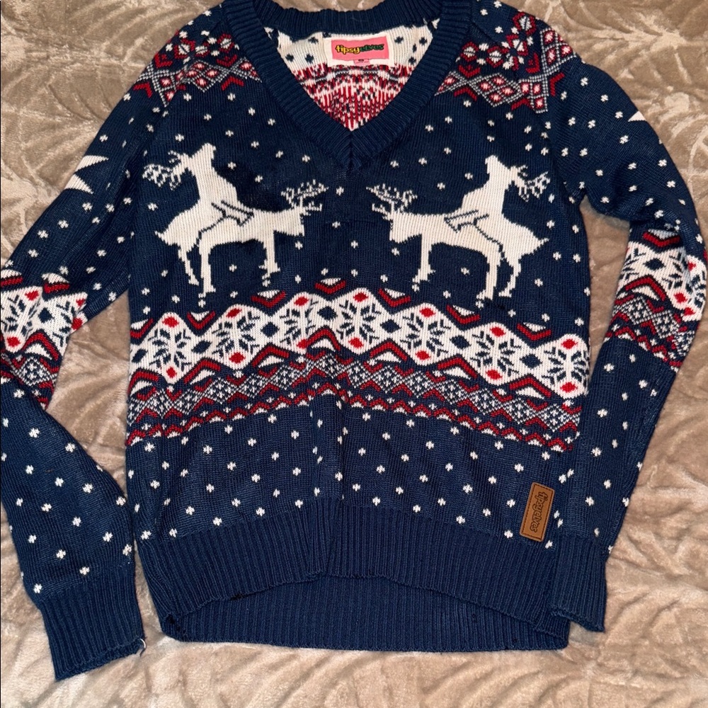 Tipsy elves
 Navy Reindeer V-Neck Sweater